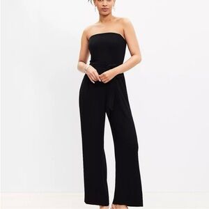 NWT Loft Black Elegant Black Strapless Jumpsuit Sz 6 with tie, smocked back